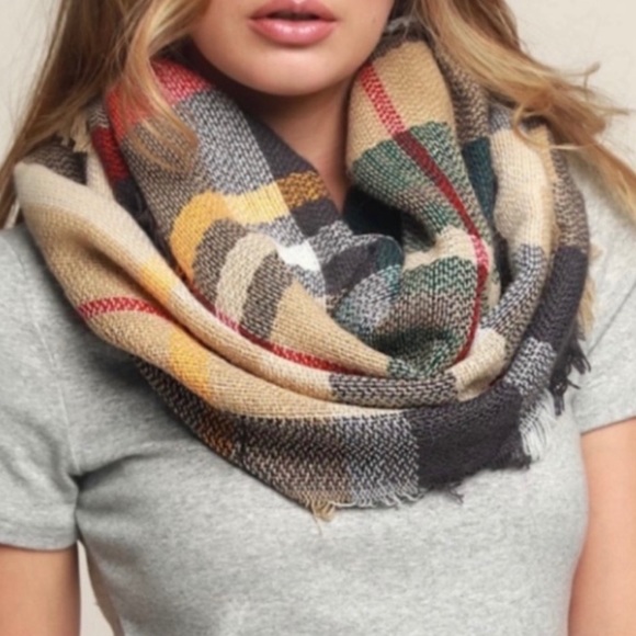 Ruggine Accessories - New! Ruggine Beige Plaid Infinity Soft Scarves Raw Edge